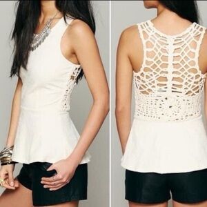 Free People Cream Affairs in Versailles Peplum Sleeveless Blouse Size XS